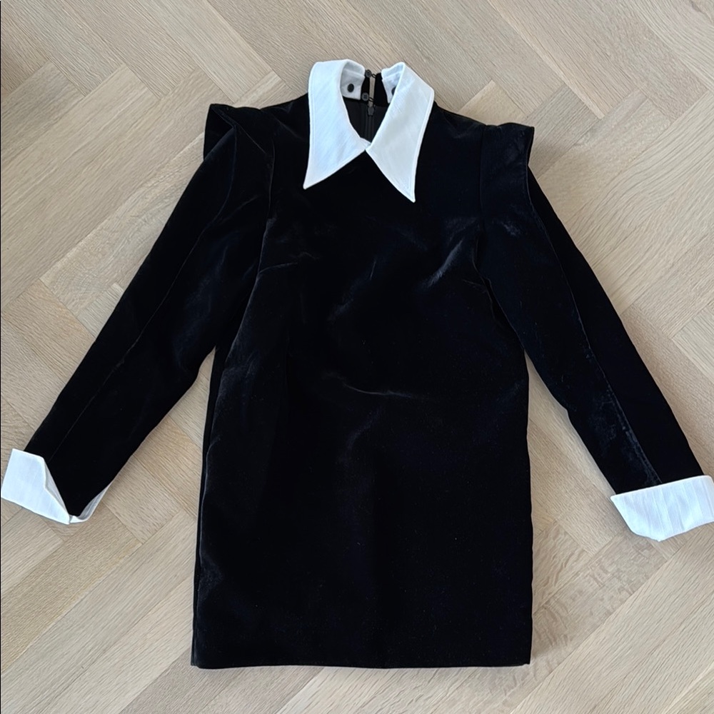 H&M Studio Black Velvet Dress with White Accents size S NWT